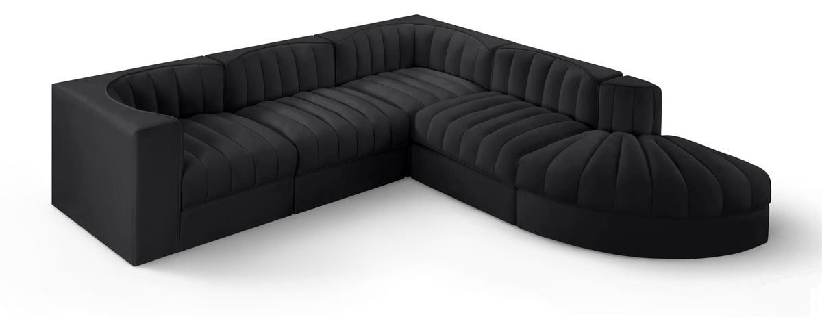 Rummi Performance Velvet Modular Sectional — 5-Piece Sectional — Black