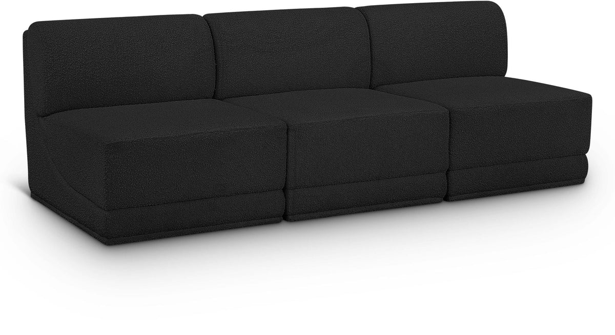 Ollie Boucle Modular Sectional — 3-Piece Armless Sofa — Black