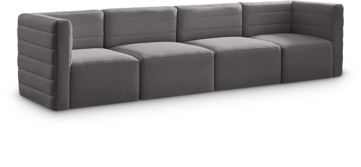 Quincy Velvet Modular Sectional — 4-Piece Sofa — Grey