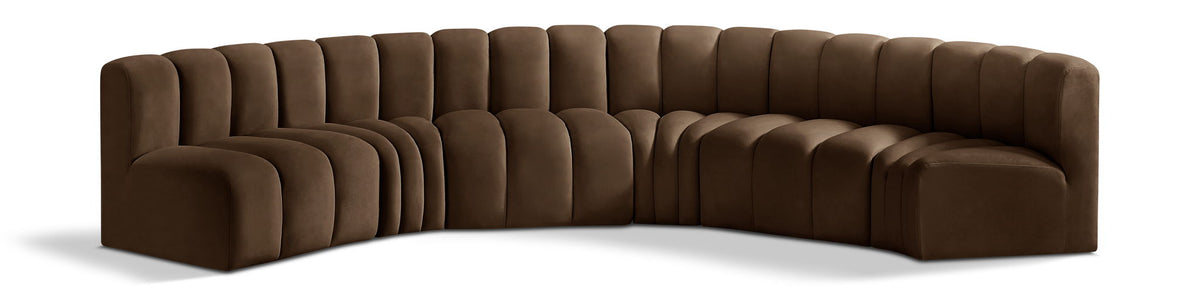Arc Velvet Modular Sectional — 6-Piece U-Shaped Sectional — Brown