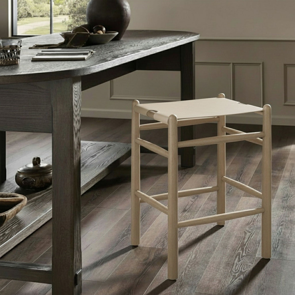 Santos Backless Counter Stool with Natural Base
