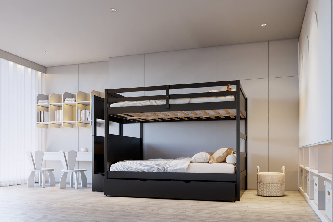 BB52 Full/Full Bunk Bed — Twin Trundle & Staircase Storage