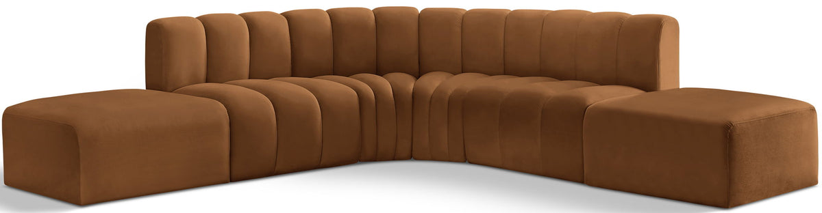 Arc Velvet Modular Sectional — 6-Piece Corner Sectional — Saddle