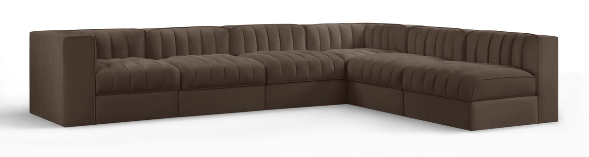 Rummi Performance Velvet Modular Sectional — 6-Piece Sectional (126"L x 92"D) — Brown