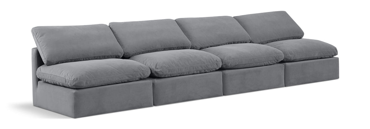 Indulge Velvet Modular Sectional — 4-Piece Armless Sofa — Grey