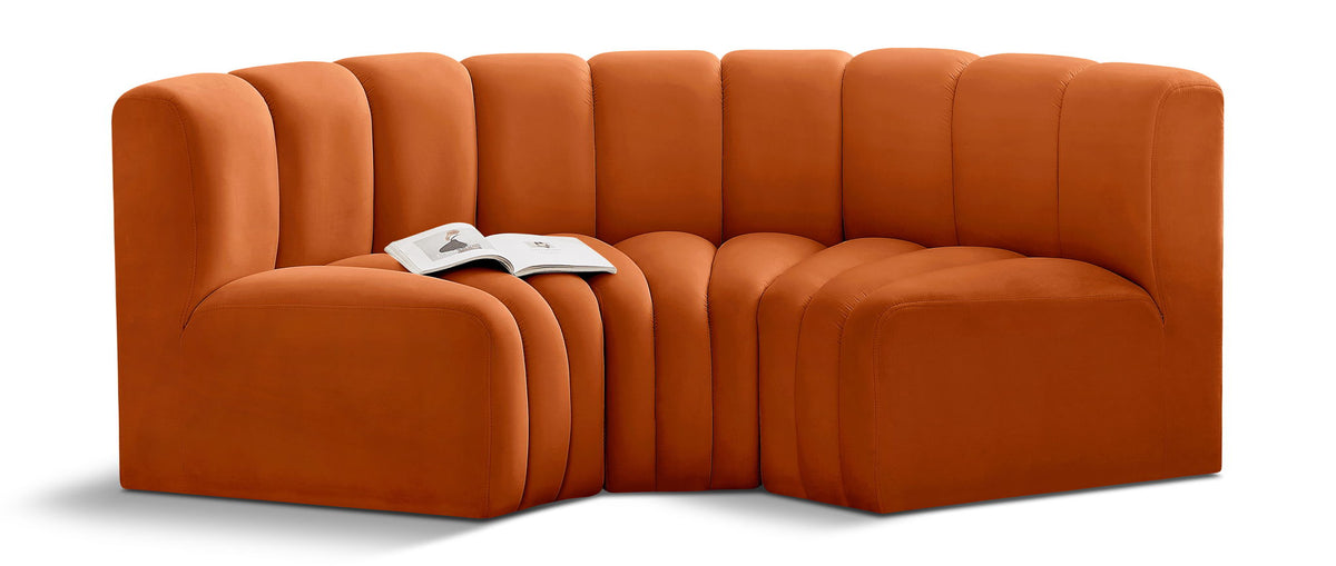 Arc Velvet Modular Sectional — 3-Piece U-Shaped Sectional — Cognac