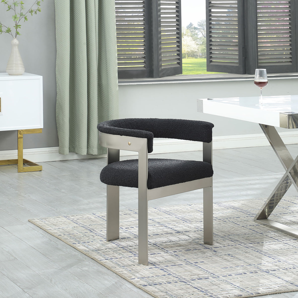 Romeo - Boucle Dining Chair (Set of 2) with Silver Base