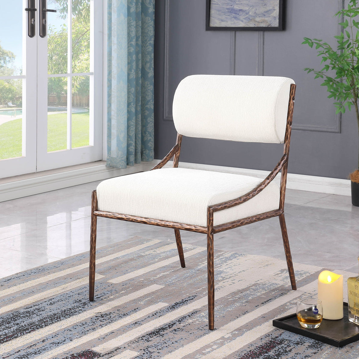 Bastille Chenille Dining Side Chair Set of 2 with Bronze Frame
