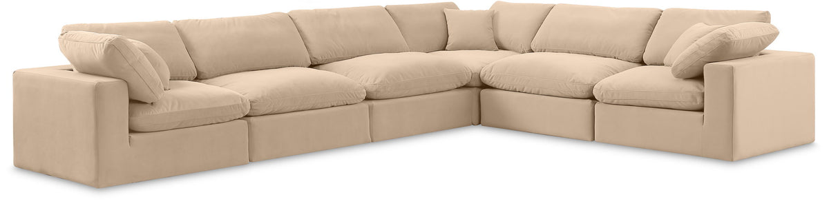 Comfy Velvet Modular Sectional — 6-Piece Corner Sectional — Beige