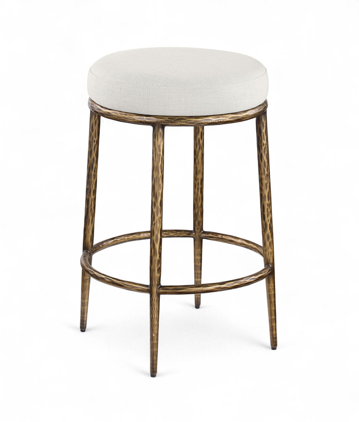 Ferro Upholstered Backless Counter Stool — Brushed Gold Base - Cream Linen