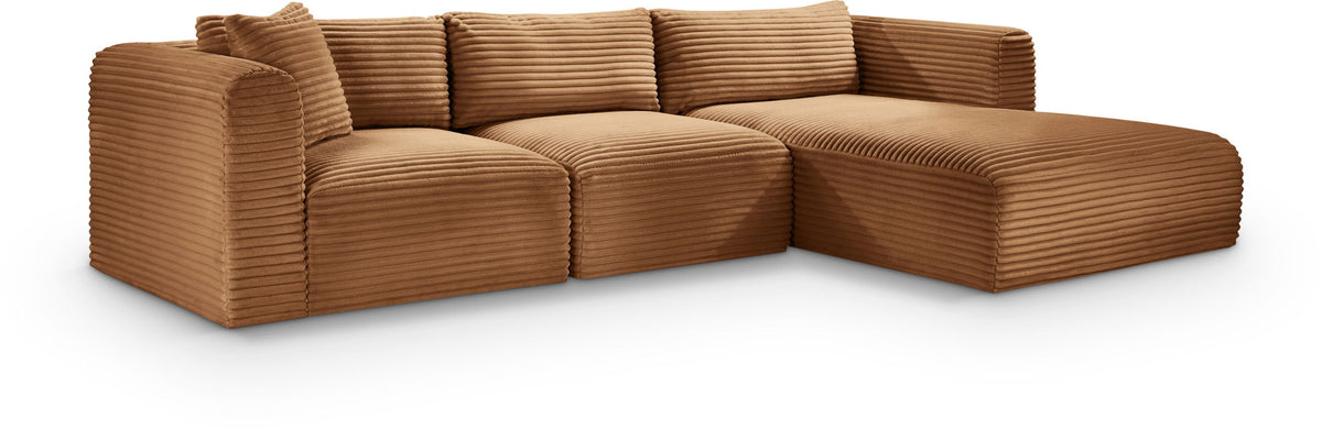 Shaggy - 3 Piece Modular Sectional - Light Brown Fabric