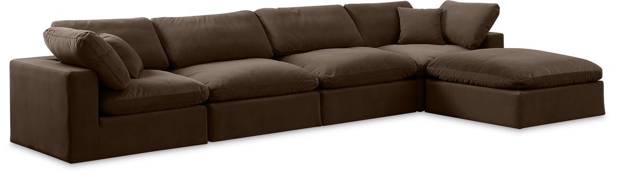 Comfy Velvet Modular Sectional — 5-Piece Sectional with Chaise — Brown