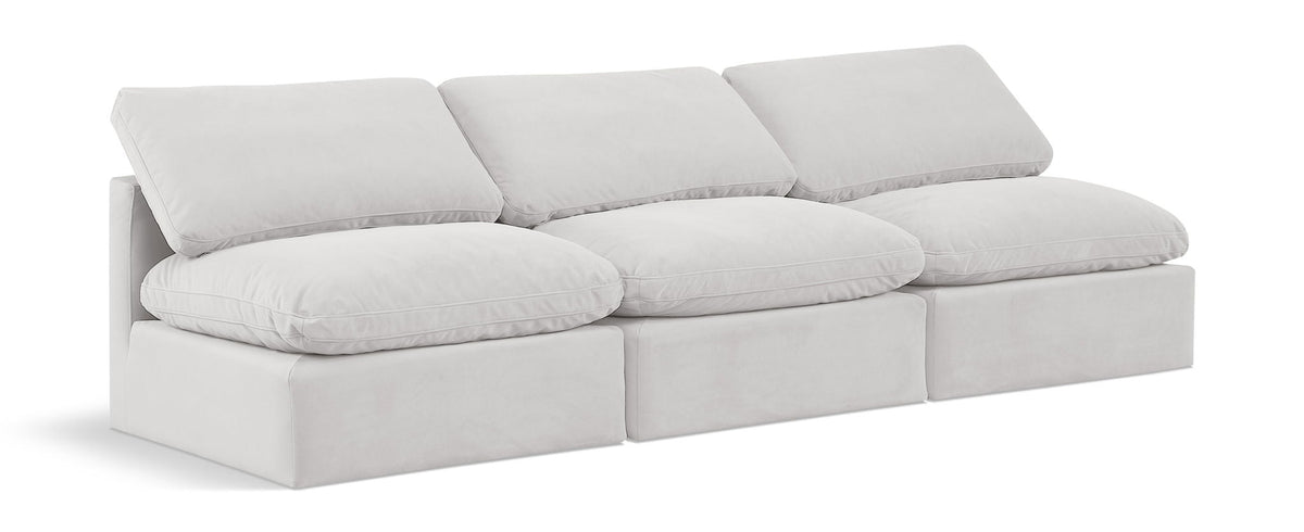 Indulge Velvet Modular Sectional — 3-Piece Armless Sofa — Cream