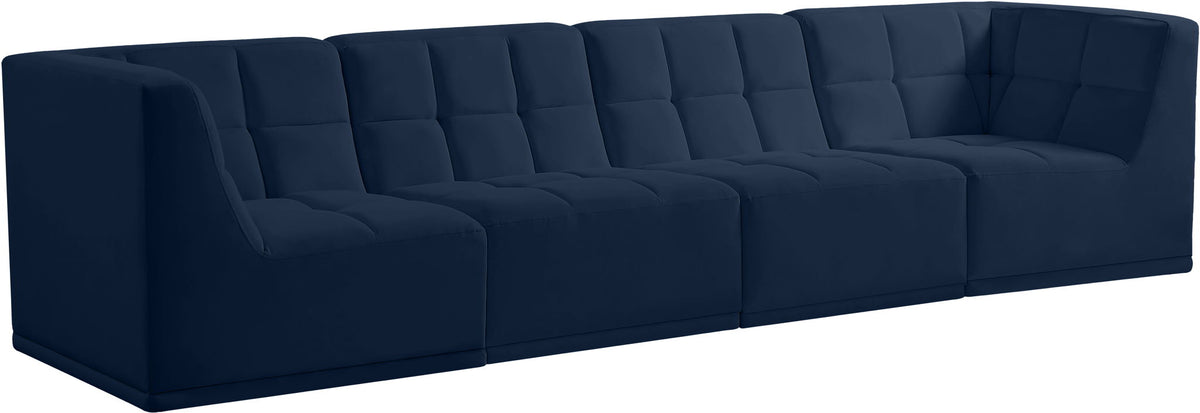Relax Velvet Modular Sectional — 4-Piece Sofa — Navy