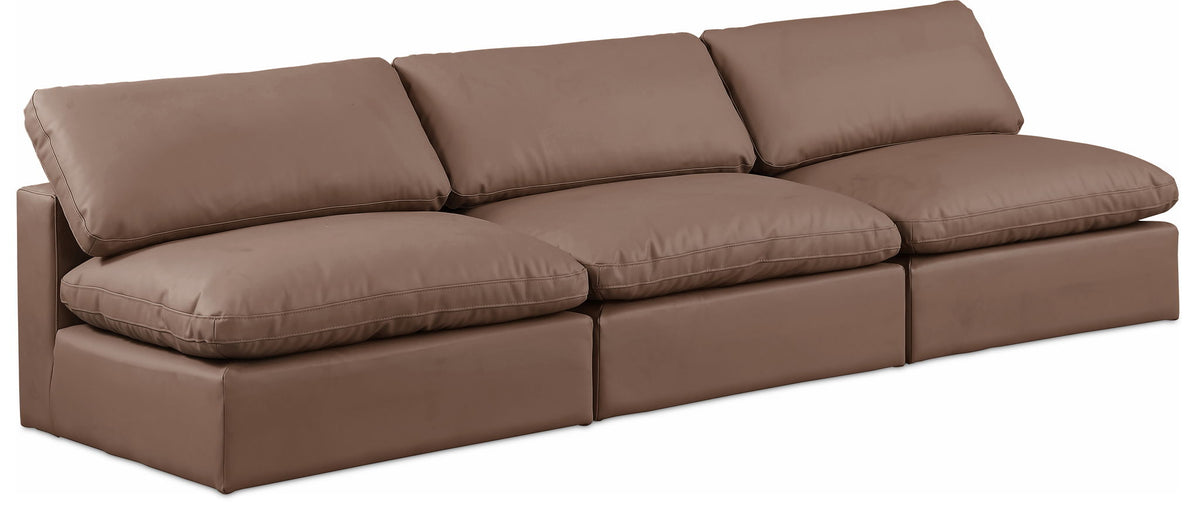 Comfy Faux Leather Modular Sectional — 3-Piece Armless Sofa — Brown