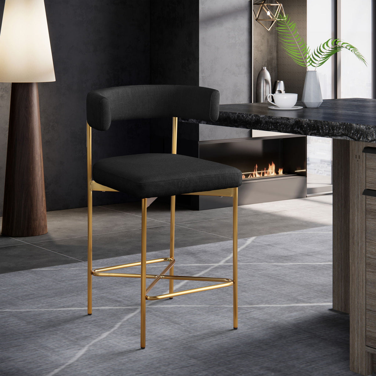 Rivage - Durable Stool (Set of 2) with Gold Frame