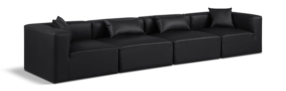 Cube Faux Leather Modular Sectional — 4-Piece Sofa — Black