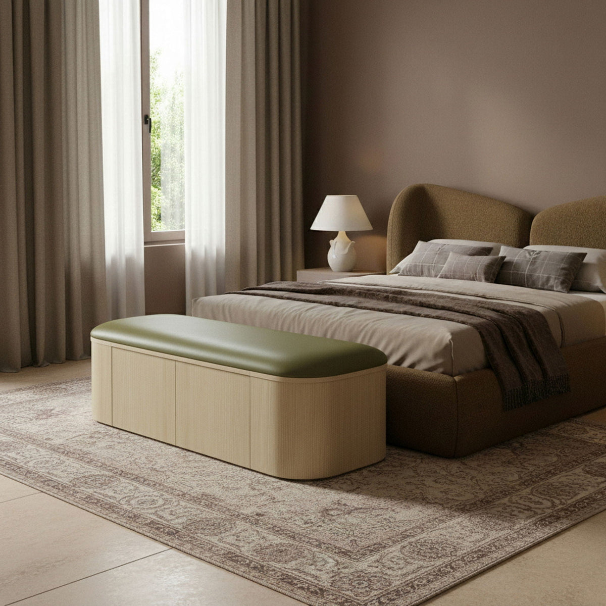 Velden - Upholstered Storage Bench with Natural Base