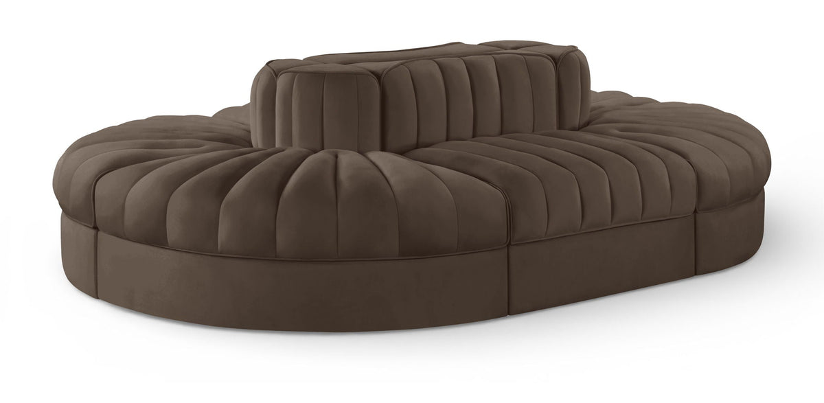 Rummi Performance Velvet Modular Sectional — 6-Piece Oval Sectional — Brown