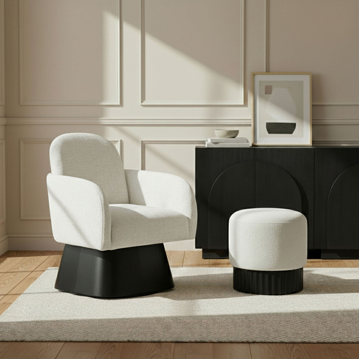 Marlowe - Linen Textured Fabric Upholstered Swivel Accent Chair with Black Base