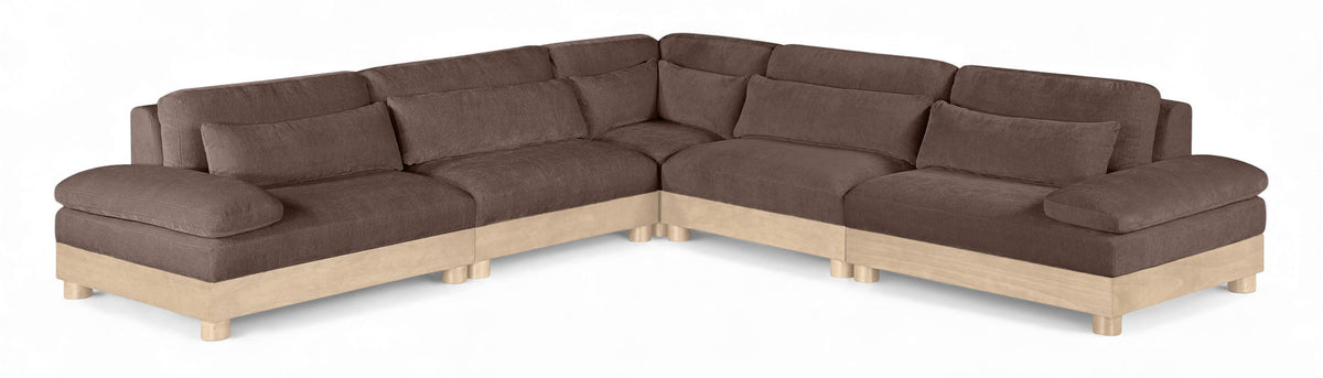 Turin Chenille Modular Sectional — 5-Piece Sectional with Both Arm Chairs (127.75" Wide) — Brown