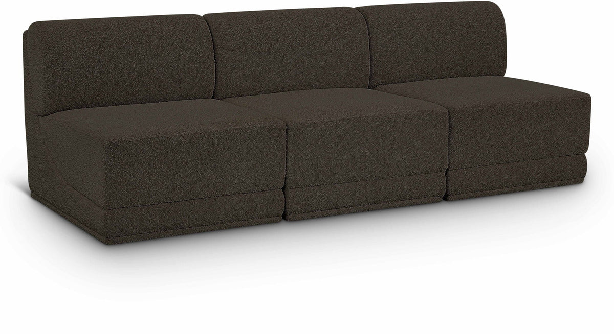 Ollie Boucle Modular Sectional — 3-Piece Armless Sofa — Brown