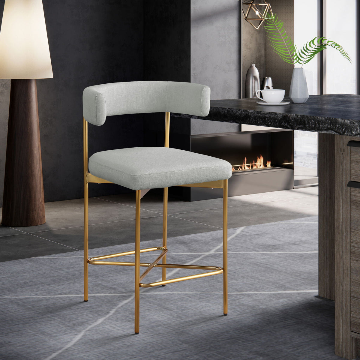 Rivage - Durable Stool (Set of 2) with Gold Frame