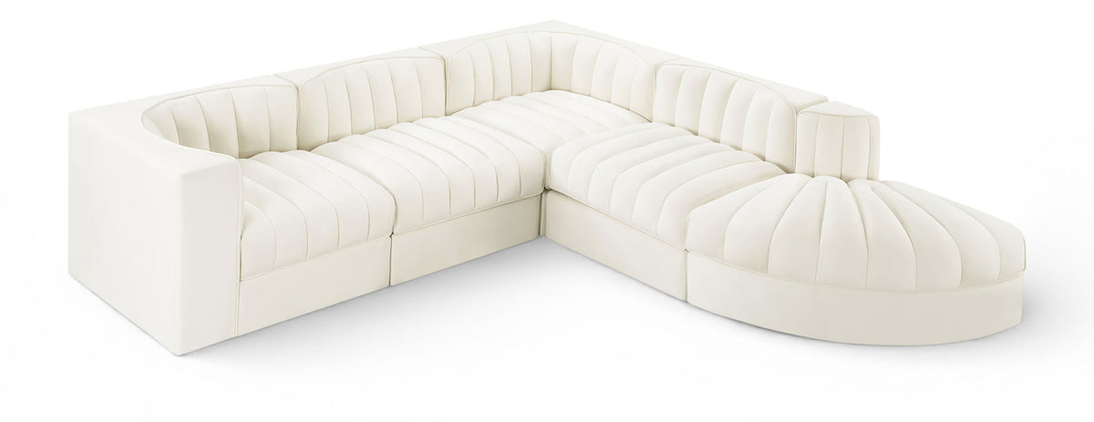 Rummi Performance Velvet Modular Sectional — 5-Piece Sectional — Cream