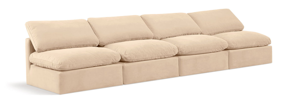 Indulge Velvet Modular Sectional — 4-Piece Armless Sofa — Beige