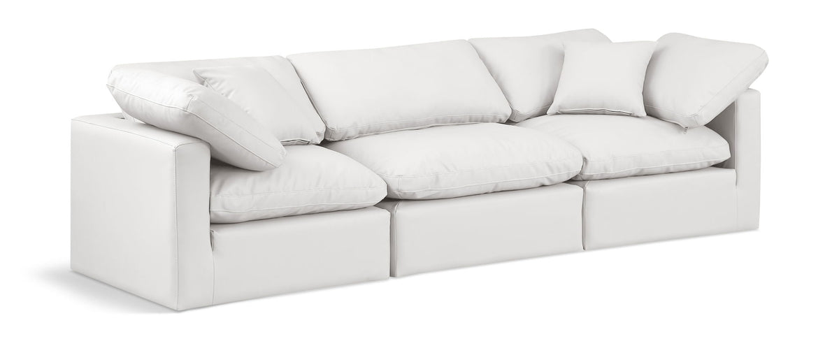Indulge Faux Leather Modular Sectional — 3-Piece Sofa — Cream