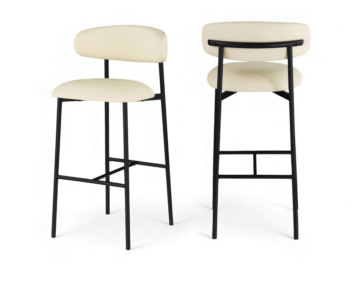 Lupita - Vegan Leather Upholstered Bar Stool With Matte Black Frame (Set of 2) - Cream