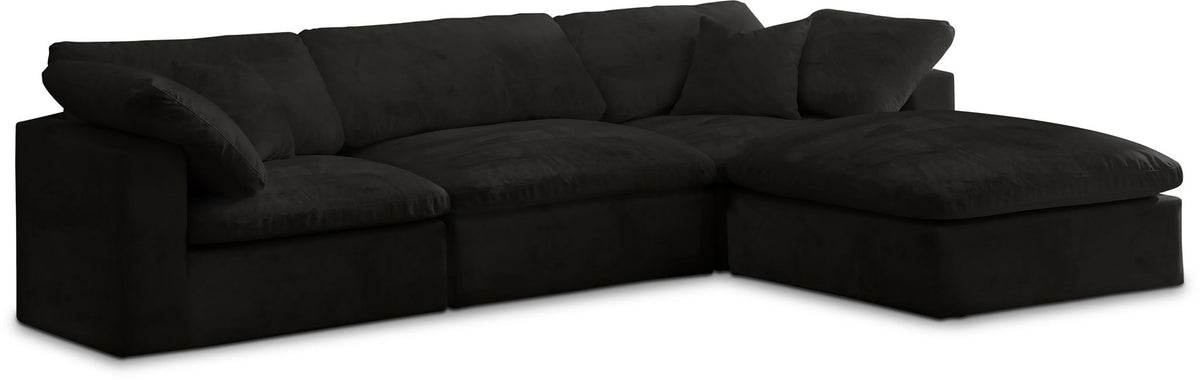 Cozy Velvet Modular Sectional — 4-Piece Sectional with Chaise — Black