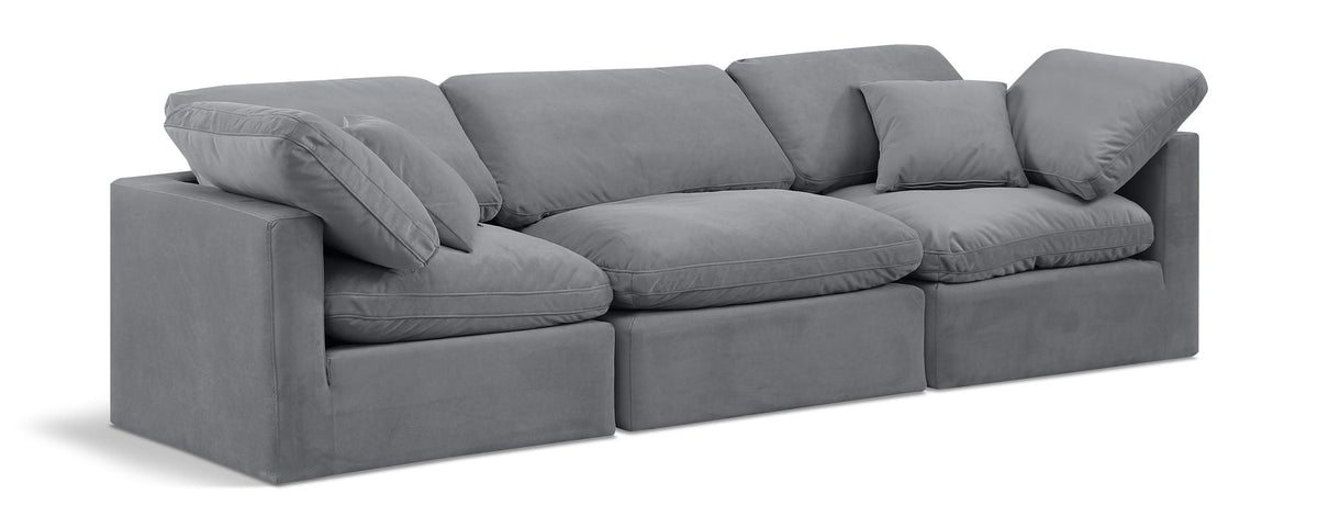 Indulge Velvet Modular Sectional — 3-Piece Sofa — Grey
