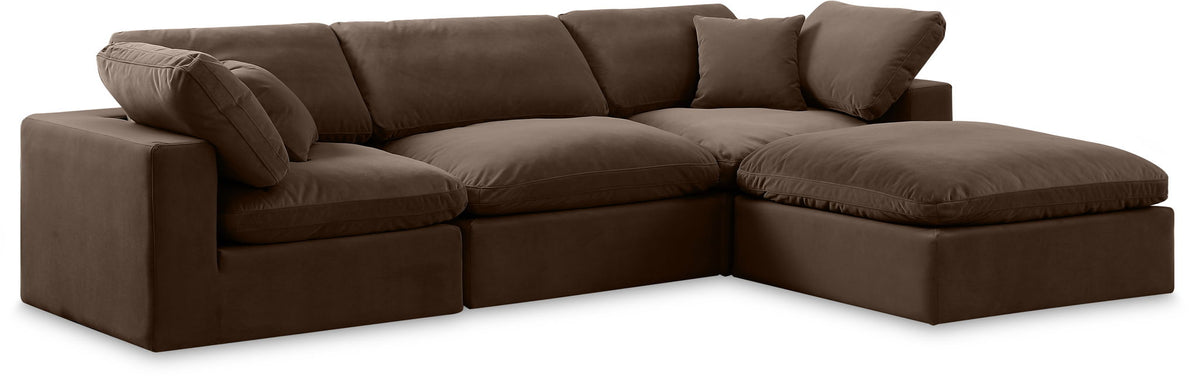 Comfy Velvet Modular Sectional — 4-Piece Sectional with Chaise — Brown