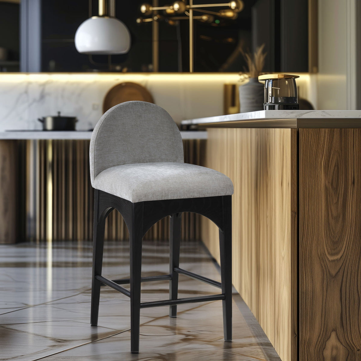 Waldorf - Chenille Stool with Black Legs