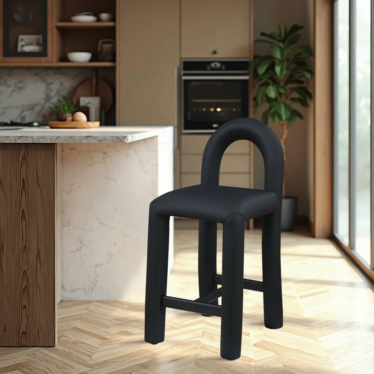 Amari - Vegan Leather and Boucle Fabric Stool - Stool