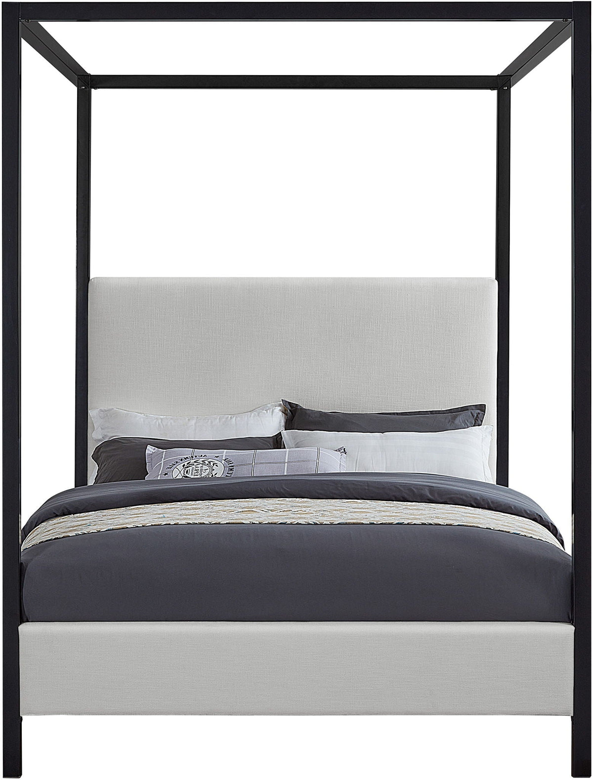 James Steel Canopy Bed — Grey, Beige or Cream Upholstered