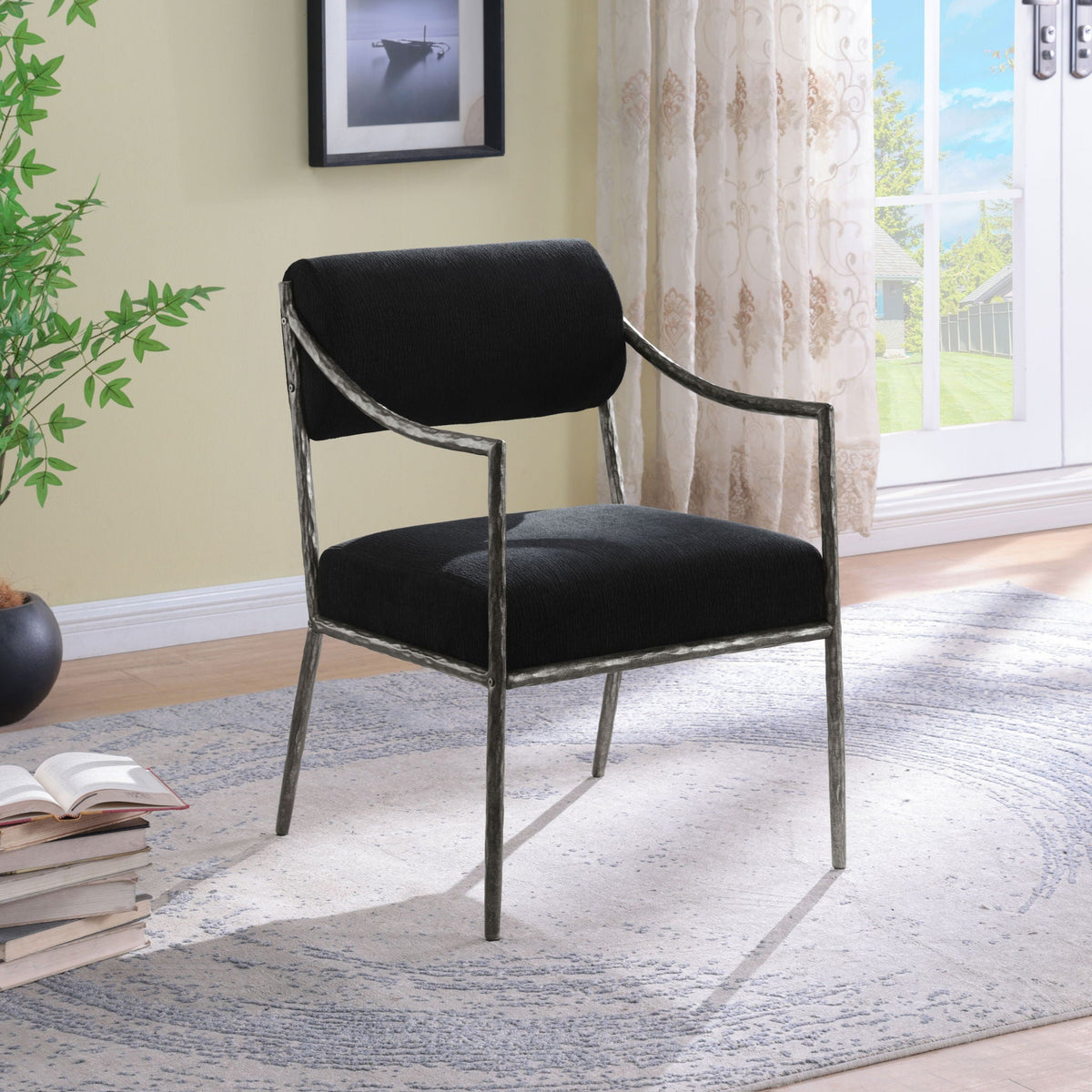 Bastille Chenille Dining Arm Chair Set of 2 with Silver Frame