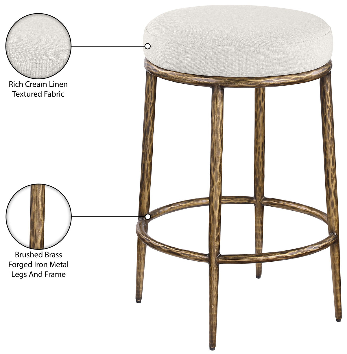 Ferro Upholstered Backless Counter Stool — Brushed Gold Base - Gold