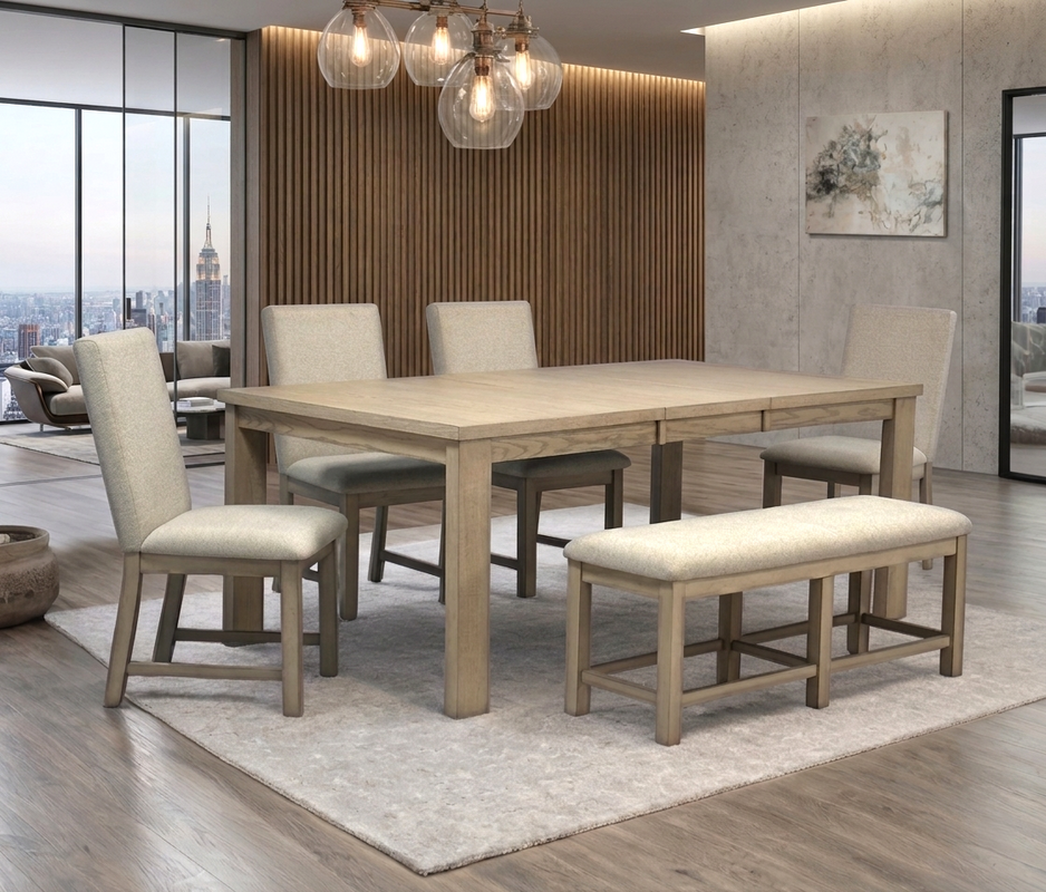 D2700 Dining Table, 4 Chairs & Bench Set — Extends to 78"
