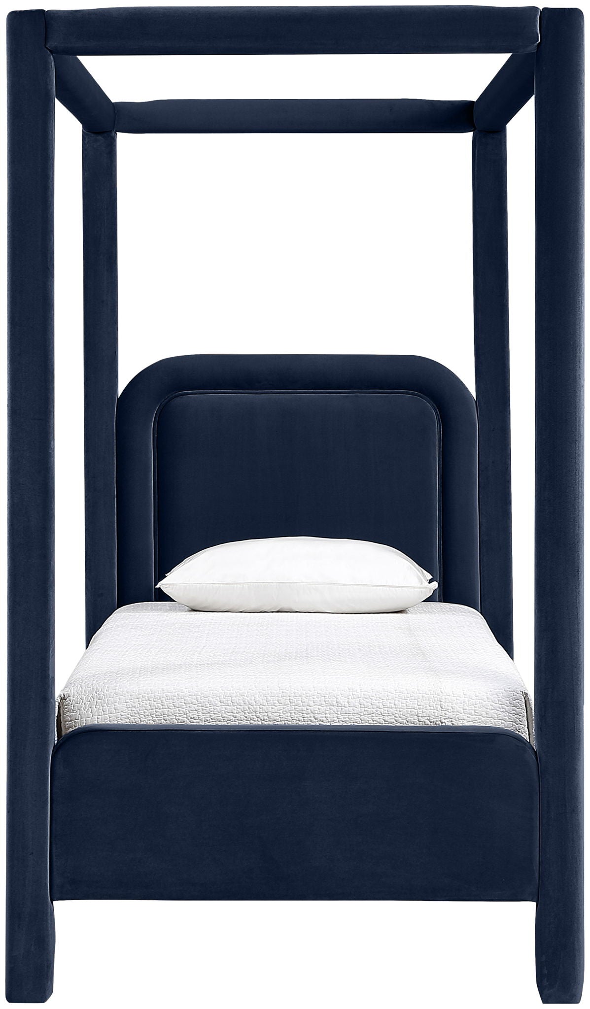 Salina Velvet Upholstered Canopy Bed — 10 Colors, Twin to King