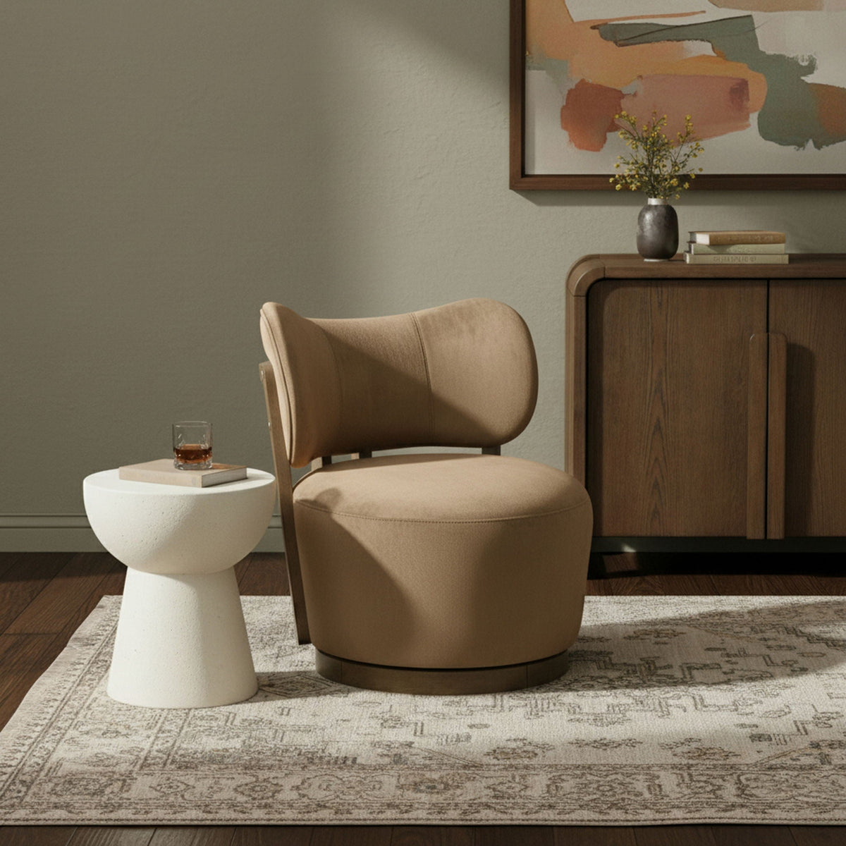 Elara - Velvet Upholstered Swivel Accent Chair with Brown Base