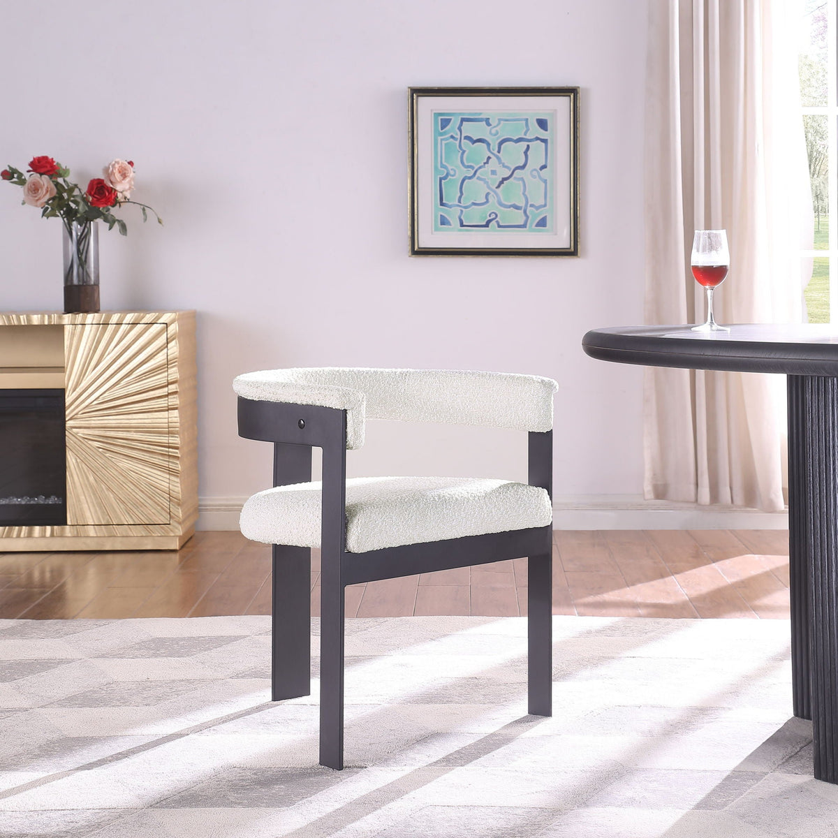 Romeo - Boucle Dining Chair (Set of 2) with Black Base