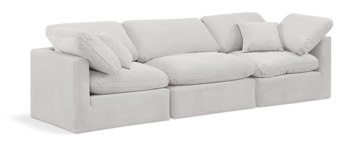 Indulge Velvet Modular Sectional — 3-Piece Sofa — Cream