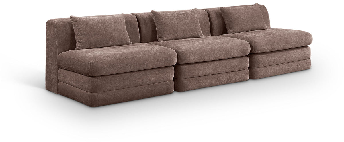 Stellar Chenille Modular Sectional — 3-Piece 114" Sofa, Style A — Brown