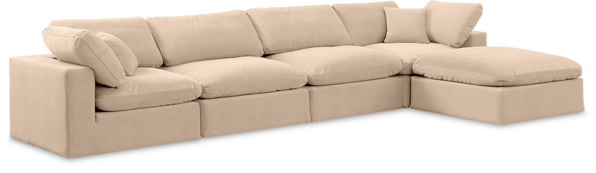 Comfy Velvet Modular Sectional — 5-Piece Sectional with Chaise — Beige