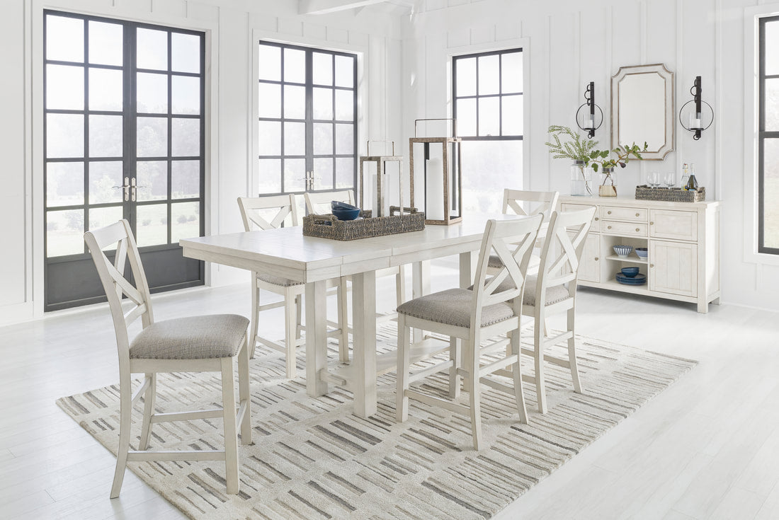 Ashley D642 Antiqued White Dining Set — Table & 6 Chairs with Two Extension Leaves