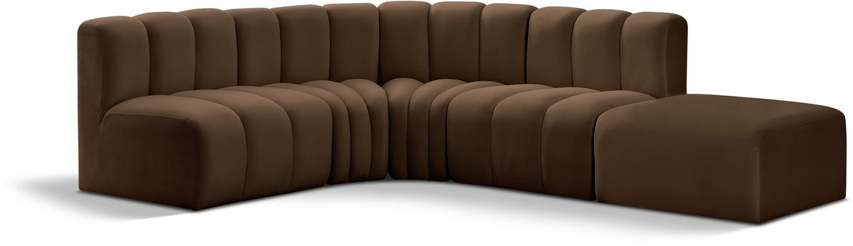 Arc Velvet Modular Sectional — 5-Piece Corner Sectional — Brown