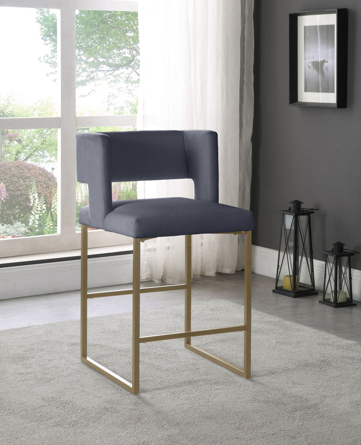 Caleb - Counter Stool (Set of 2) with Gold Legs
