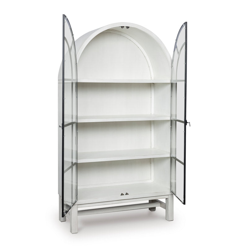 D824-276 Antiqued White Display Cabinet — Glass Doors & 3 Shelves